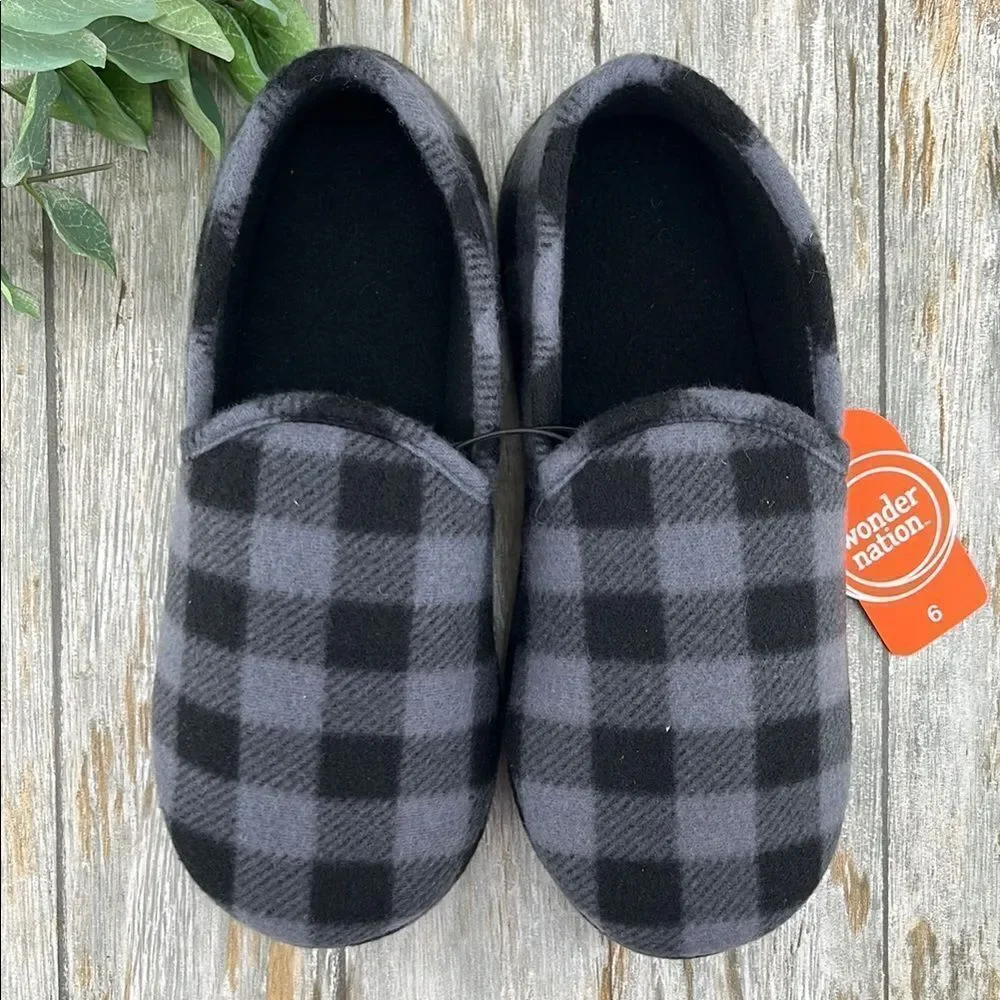 Big Boys Plaid Cozy Slippers Shoes Size 6